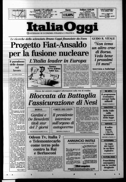 Italia oggi : quotidiano di economia finanza e politica